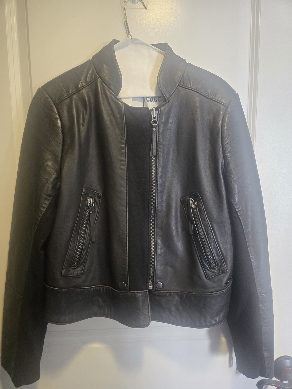Express Black Leather Zip-Front Bomber Jacket